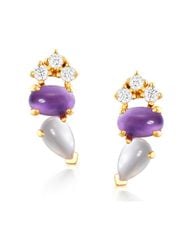 Hoa Tai Nữ Kya Jewel Thạch Anh Tím Và Pha Lê Hồng Dáng Giọt Nước Nữ Tính