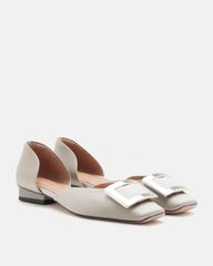 Giày Đế Bệt Nữ Pazzion Beatrice Silver Square Buckle Heels