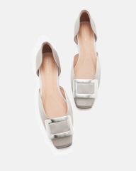 Giày Đế Bệt Nữ Pazzion Beatrice Silver Square Buckle Heels