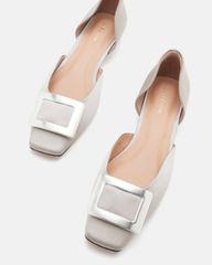 Giày Đế Bệt Nữ Pazzion Beatrice Silver Square Buckle Heels