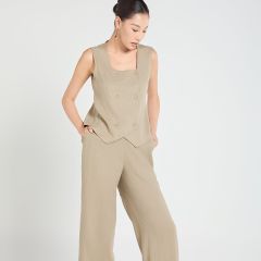 Quần Dài Nữ F2 Linen Kem Be A Touch Of Effortless Elegance