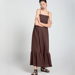 Đầm Nữ F2 Linen Nâu Đậm A Touch Of Effortless Elegance