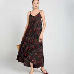 Đầm Nữ F2 Lụa Nữ Hoa Đỏ A Touch Of Effortless Elegance