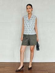 Áo Kiểu Linen Xanh Hoa Vàng