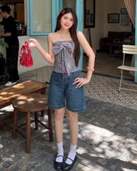 Áo Kiểu Nữ TheBlueTshirt Bow Top - Black Gingham