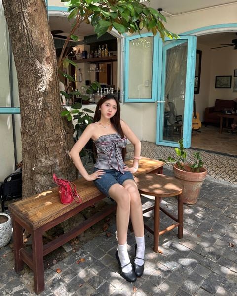 Áo Kiểu Nữ TheBlueTshirt Bow Top - Black Gingham