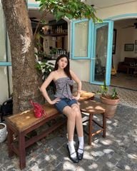 Áo Kiểu Nữ TheBlueTshirt Bow Top - Black Gingham