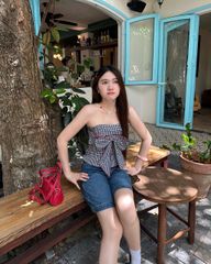 Áo Kiểu Nữ TheBlueTshirt Bow Top - Black Gingham