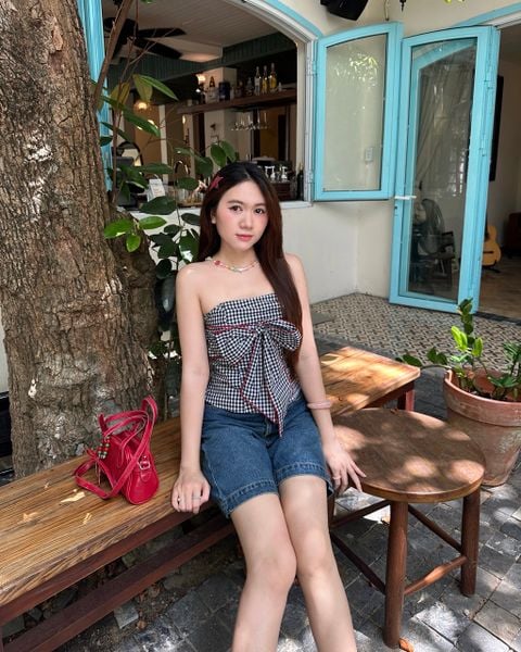 Áo Kiểu Nữ TheBlueTshirt Bow Top - Black Gingham