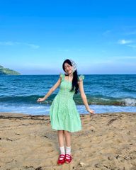 Đầm Nữ TheBlueTshirt Mini Dress - Pearl Green Gingham ZigZag Lace
