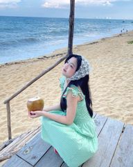 Đầm Nữ TheBlueTshirt Mini Dress - Pearl Green Gingham ZigZag Lace