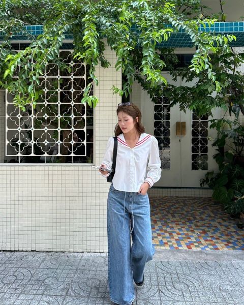 Áo Kiểu Nữ TheBlueTshirt School Girl Shirt -  Ivory White Red ZigZag