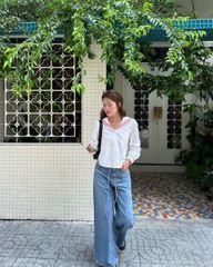 Áo Kiểu Nữ TheBlueTshirt School Girl Shirt -  Ivory White Red ZigZag