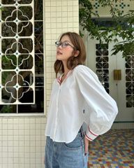 Áo Kiểu Nữ TheBlueTshirt School Girl Shirt -  Ivory White Red ZigZag