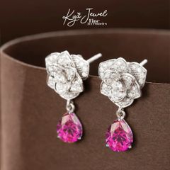 Khuyên tai nữ KYA JEWEL bạc Ý Charming Camellia