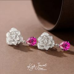 Khuyên tai nữ KYA JEWEL bạc Ý Charming Camellia
