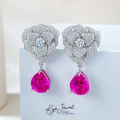 Khuyên tai nữ KYA JEWEL bạc Ý Charming Camellia