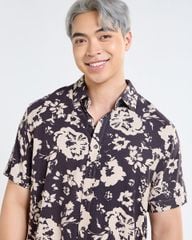 Áo Sơ Mi Nam F2 Linen  Nâu Hoa Tay Ngắn Tender Drit
