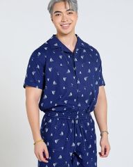 Áo Sơ Mi Nam F2 Linen Xanh Đen Thuyền Tay Ngắn Tender Drit