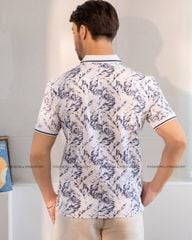 Áo Polo Trắng Họa Tiết Xanh Dương