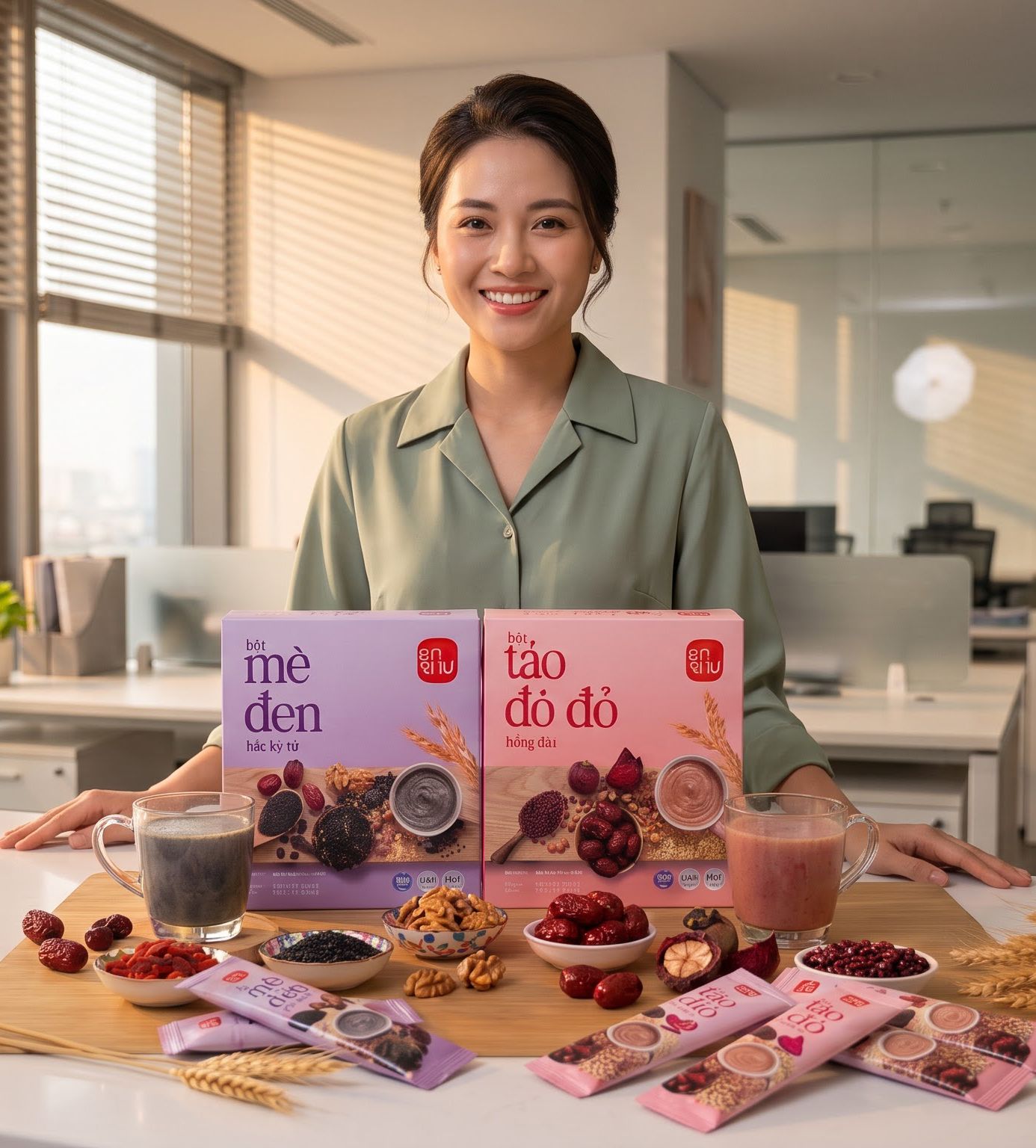  Combo 2 Hộp (Bột Mè Đen - Hắc Kỳ Tử An Thư + Bột Táo Đỏ- Hồng Đậu An Thư) 