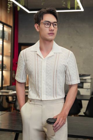 SƠ MI CT25 TRẮNG HỌA TIẾT DỆT KIM - SNC027