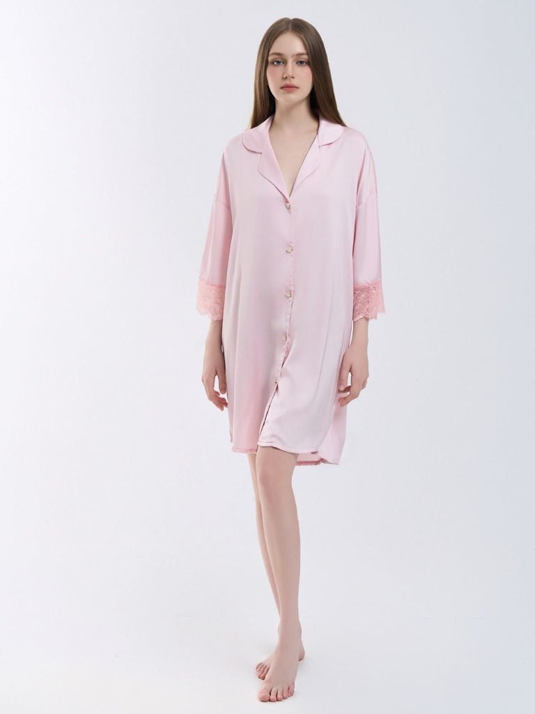 Váy ngủ lụa băng phối ren freesize 45–75kg SM60