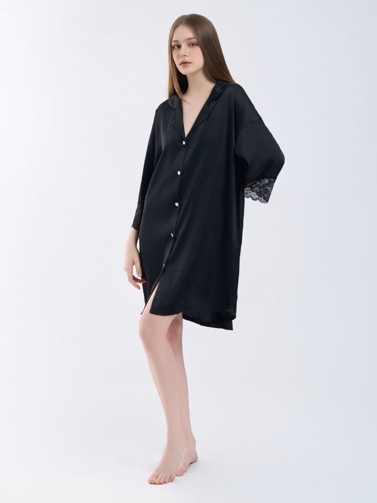 Váy ngủ lụa băng phối ren freesize 45–75kg SM60