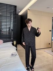 Đồ bộ ngủ pyjama nam nữ Shury Store Home Wear DD21 size 45-95kg phối màu tay dài bộ đôi couple lụa