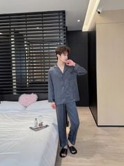Đồ bộ ngủ pyjama nam nữ Shury Store Home Wear DD21 size 45-95kg phối màu tay dài bộ đôi couple lụa