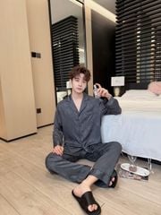 Đồ bộ ngủ pyjama nam nữ Shury Store Home Wear DD21 size 45-95kg phối màu tay dài bộ đôi couple lụa