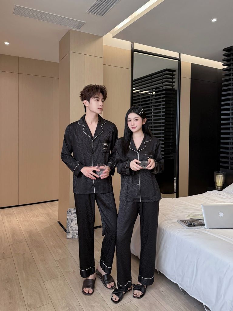 Đồ ngủ pyjama lụa nam nữ Shury Store Home Wear DD34 size 45-95kg tay dài quần dài  bộ đôi couple lụa