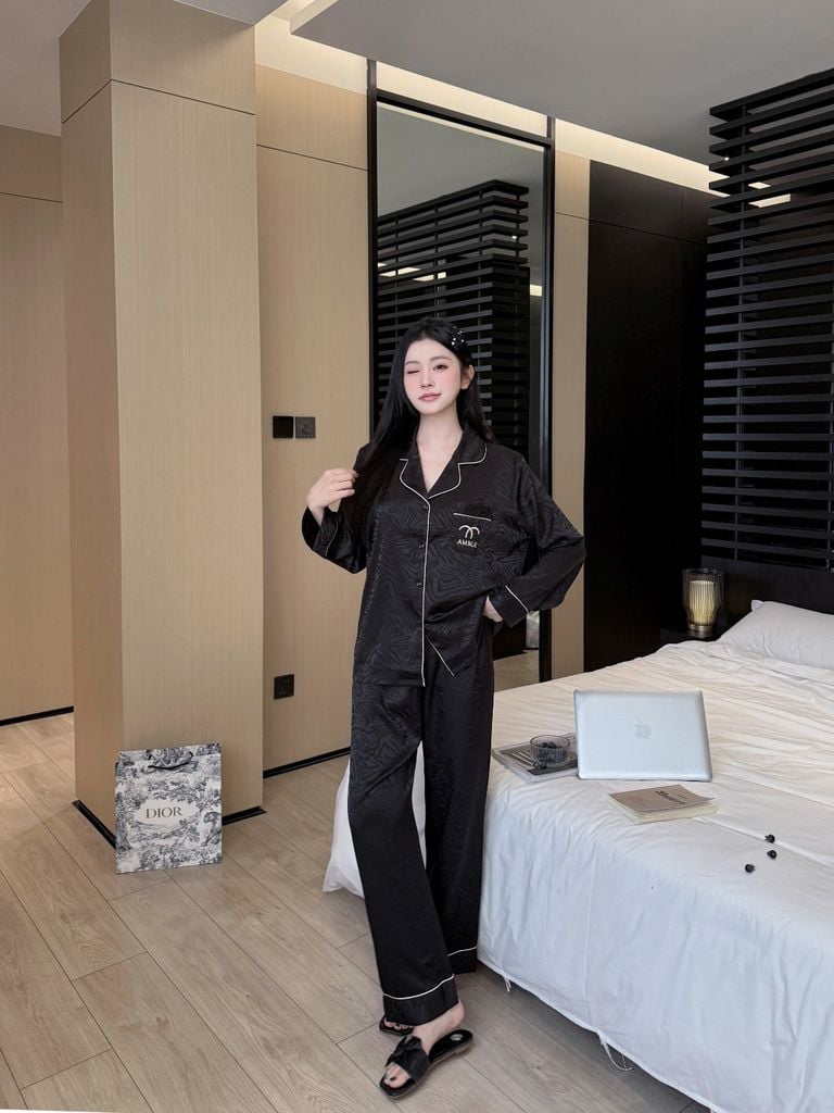 Đồ ngủ pyjama lụa nam nữ Shury Store Home Wear DD34 size 45-95kg tay dài quần dài  bộ đôi couple lụa