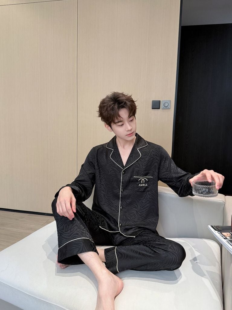 Đồ ngủ pyjama lụa nam nữ Shury Store Home Wear DD34 size 45-95kg tay dài quần dài  bộ đôi couple lụa