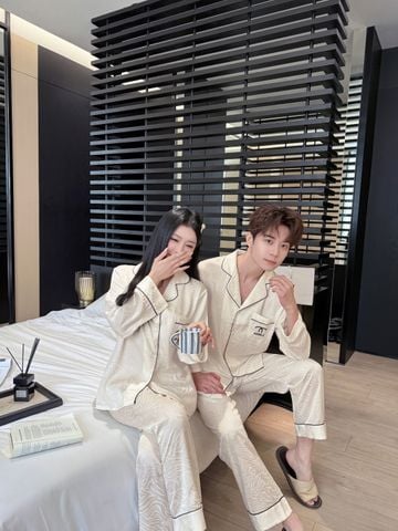 Đồ ngủ pyjama lụa nam nữ Shury Store Home Wear DD34 size 45-95kg tay dài quần dài  bộ đôi couple lụa