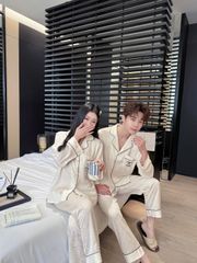 Đồ ngủ pyjama lụa nam nữ Shury Store Home Wear DD34 size 45-95kg tay dài quần dài  bộ đôi couple lụa