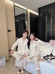 Đồ ngủ pyjama lụa nam nữ Shury Store Home Wear DD34 size 45-95kg tay dài quần dài  bộ đôi couple lụa