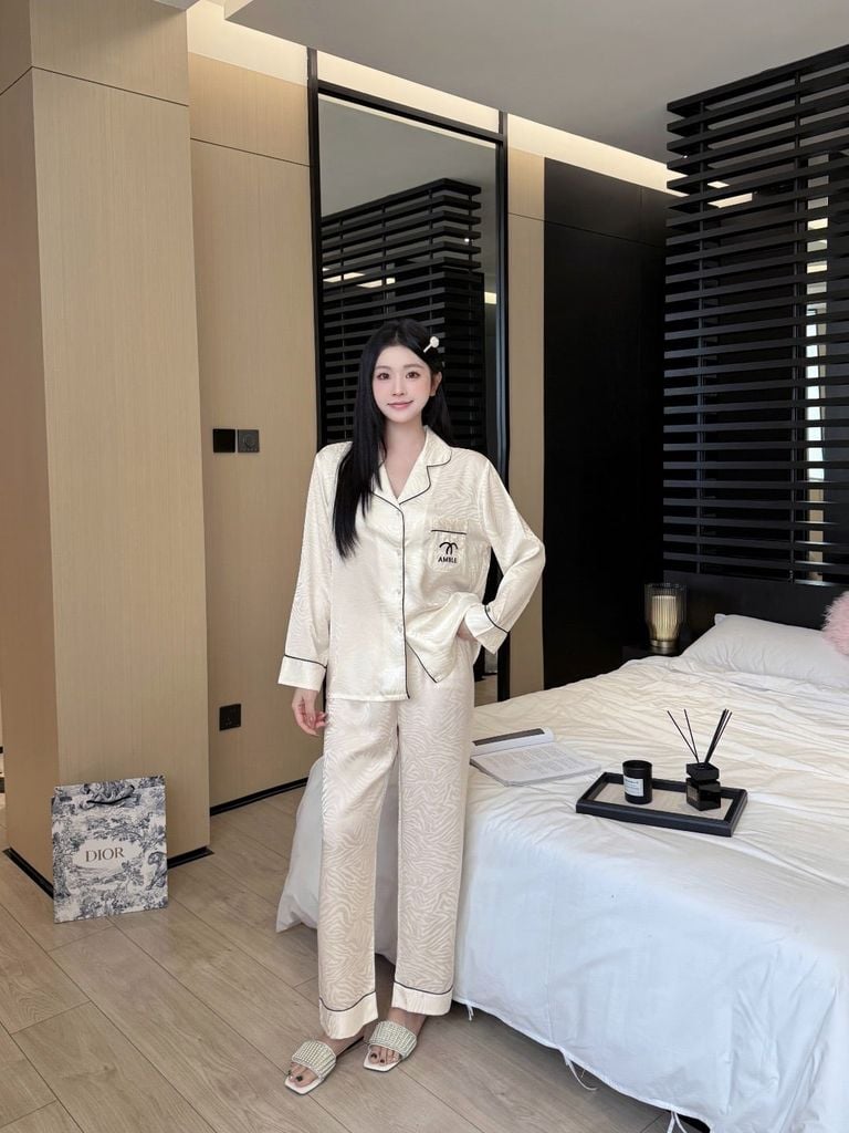 Đồ ngủ pyjama lụa nam nữ Shury Store Home Wear DD34 size 45-95kg tay dài quần dài  bộ đôi couple lụa