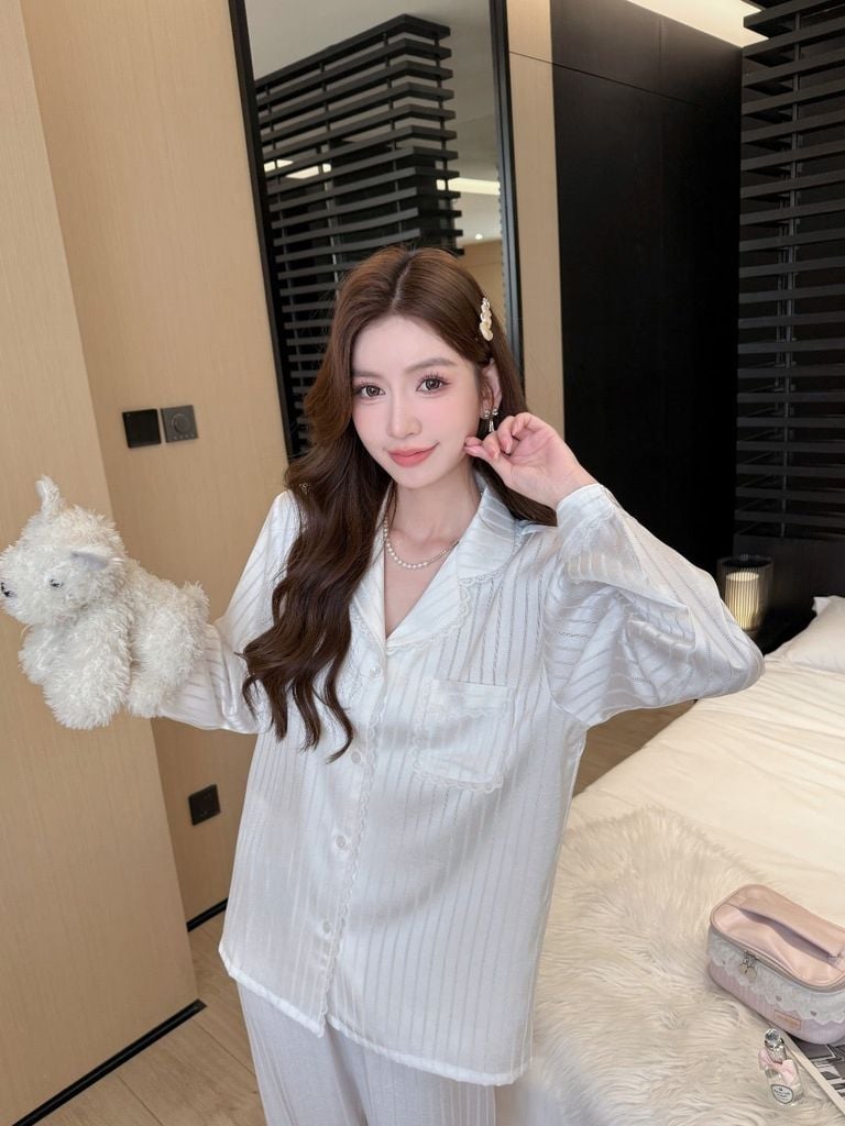 Đồ bộ ngủ nữ pyjama lụa Shury Store Home Wear TD80 tay dài quần dài bộ ngủ lụa pyjama from xuông mát