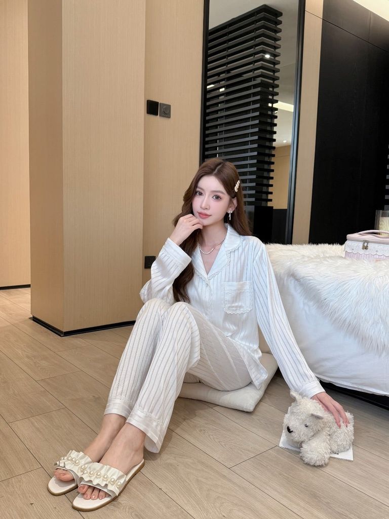Đồ bộ ngủ nữ pyjama lụa Shury Store Home Wear TD80 tay dài quần dài bộ ngủ lụa pyjama from xuông mát