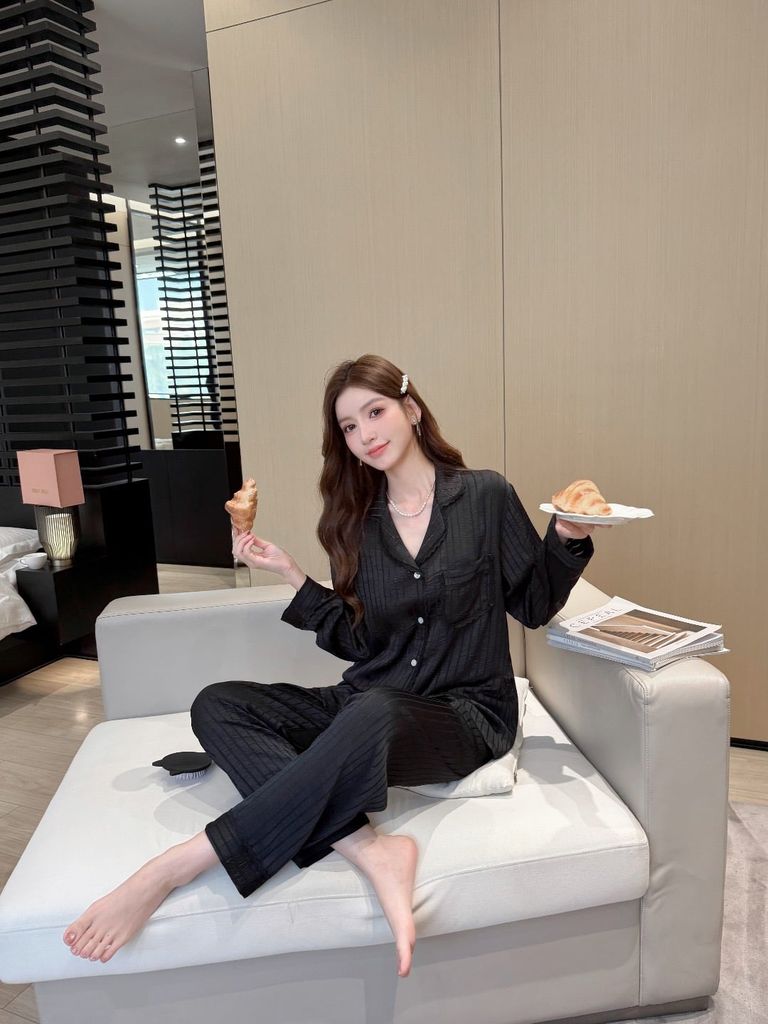 Đồ bộ ngủ nữ pyjama lụa Shury Store Home Wear TD80 tay dài quần dài bộ ngủ lụa pyjama from xuông mát