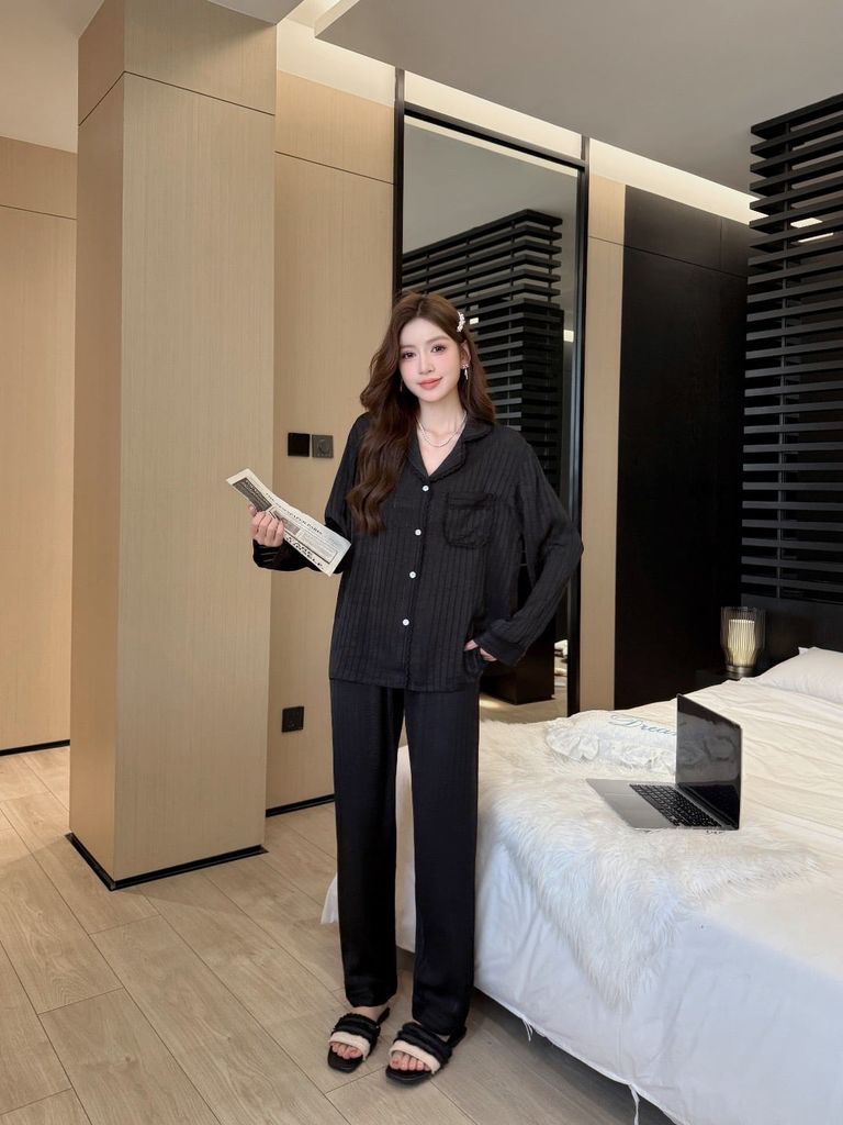 Đồ bộ ngủ nữ pyjama lụa Shury Store Home Wear TD80 tay dài quần dài bộ ngủ lụa pyjama from xuông mát