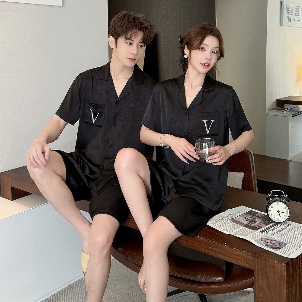 Đồ ngủ đôi Shury Store CTN03 nam nữ đồ bộ ngủ Pyjama couple tay ngắn quần ngắn chất lụa băng cao cấp