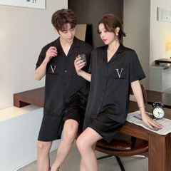 Đồ ngủ đôi Shury Store CTN03 nam nữ đồ bộ ngủ Pyjama couple tay ngắn quần ngắn chất lụa băng cao cấp
