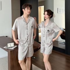 Đồ ngủ pyjama nam nữ Shury Store Home Wear CTN08 size 45-95kg màu xám tay ngắn bộ đôi couple
