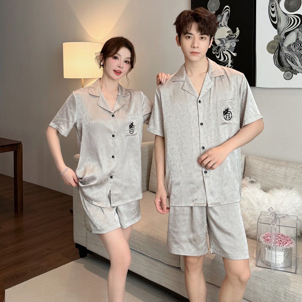 Đồ ngủ pyjama nam nữ Shury Store Home Wear CTN08 size 45-95kg màu xám tay ngắn bộ đôi couple