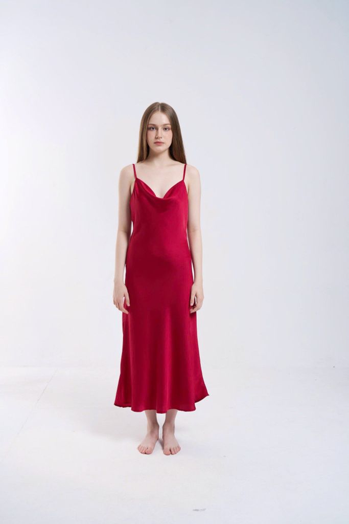 Váy lụa dài 2 dây cổ đổ chất lụa băng mềm mát Shury Store Home Wear 7 màu size M L XL mã 2D02