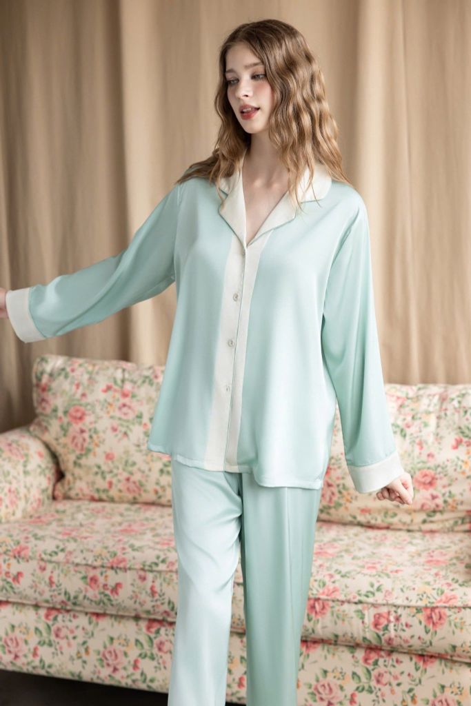 Bộ Pyjama Lụa Dài Basic Màu Trơn Shury Store Home Wear Size TD84 M L XL Mặc Nhà Mềm Mát Nhẹ Nhàng