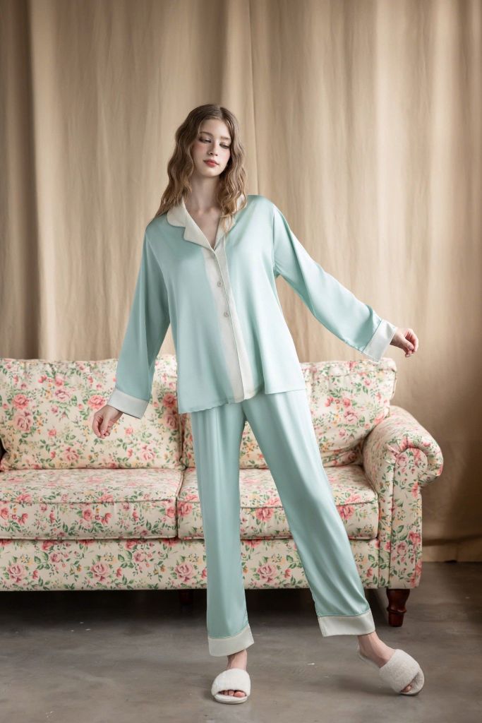 Bộ Pyjama Lụa Dài Basic Màu Trơn Shury Store Home Wear Size TD84 M L XL Mặc Nhà Mềm Mát Nhẹ Nhàng