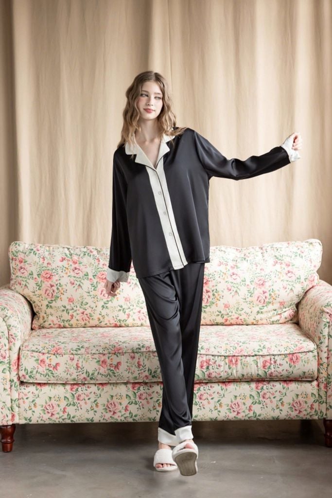 Bộ Pyjama Lụa Dài Basic Màu Trơn Shury Store Home Wear Size TD84 M L XL Mặc Nhà Mềm Mát Nhẹ Nhàng
